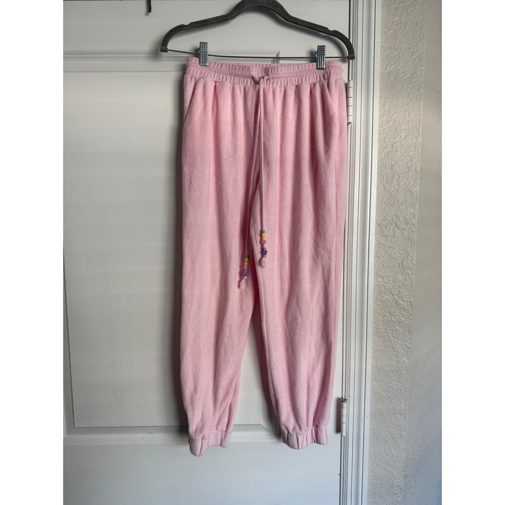 Stoney Clover Lane Pink Terry Cloth Beaded Drawstring Joggers XS Sweatpants